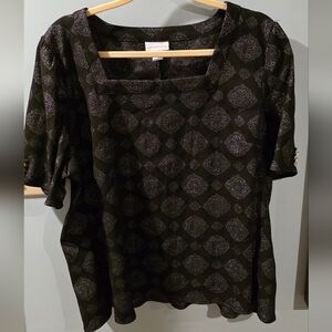 Liz Claiborne Black And Silver Women’s Square Neck Short Sleeve Blouse